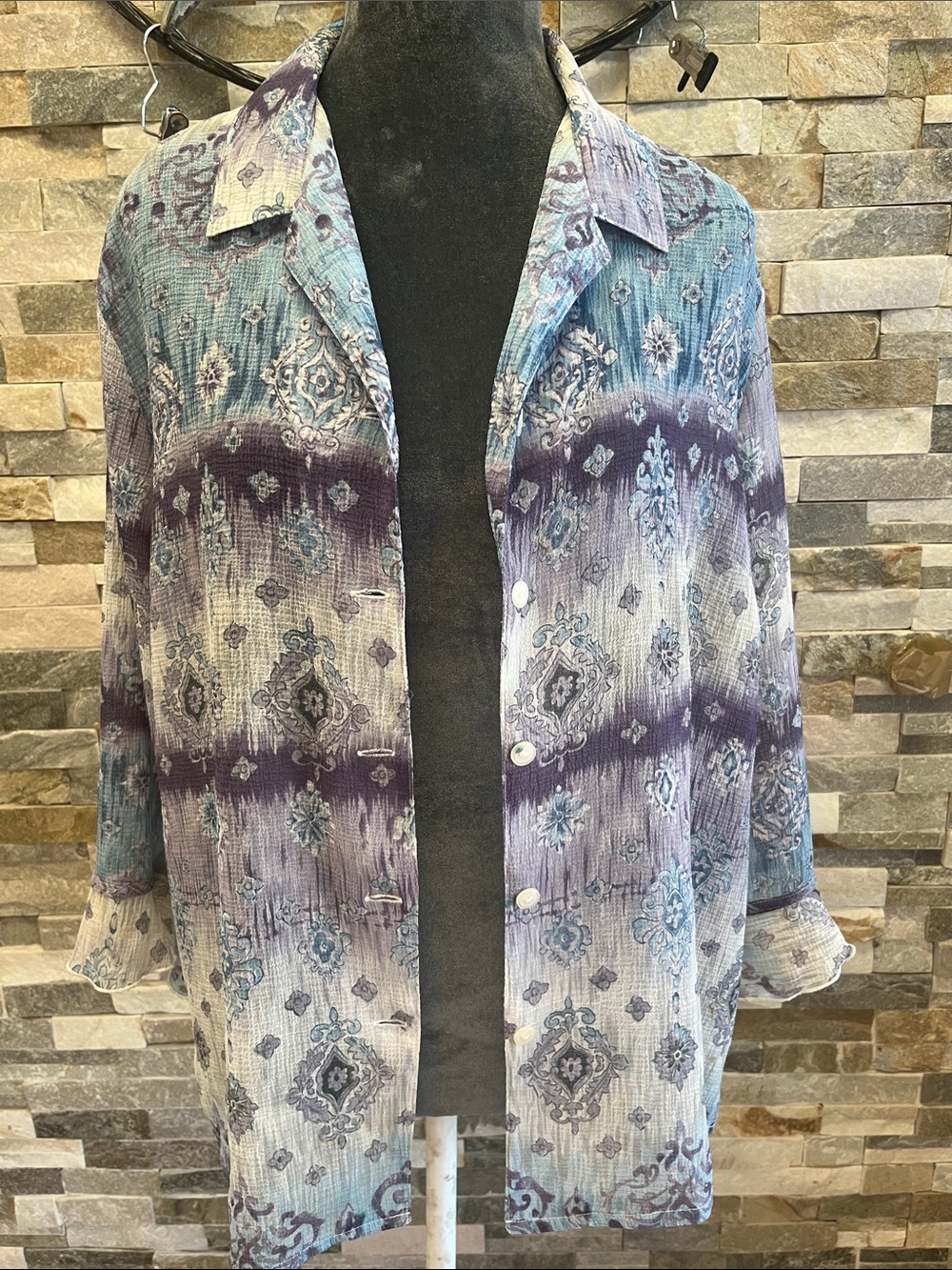 Alfred Dunner Light Blue & Lavender Button-Up Tunic